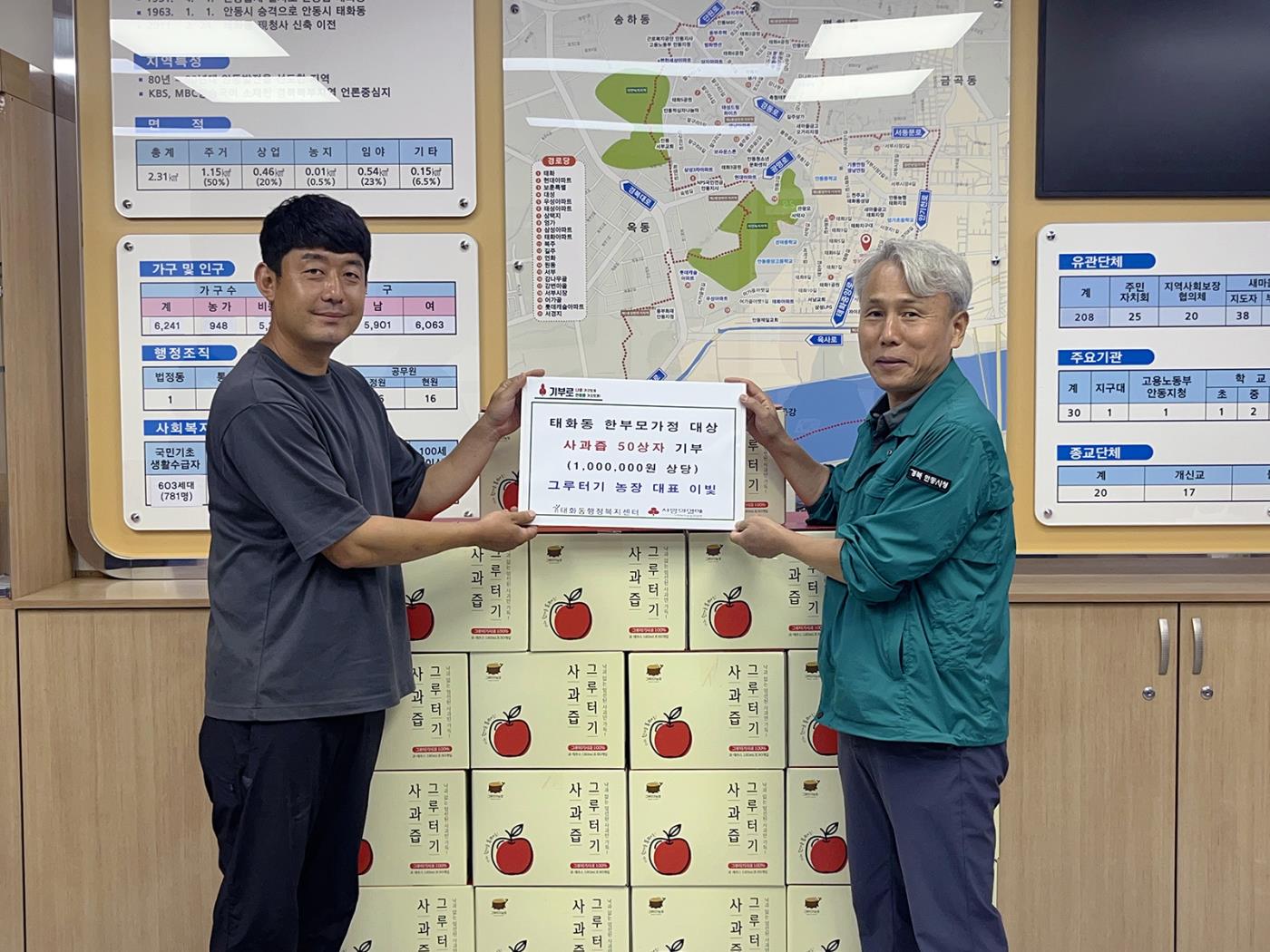 0730 안동 그루터기농장, 한부모가정 위한 사과즙 50박스 기탁 (1).jpg